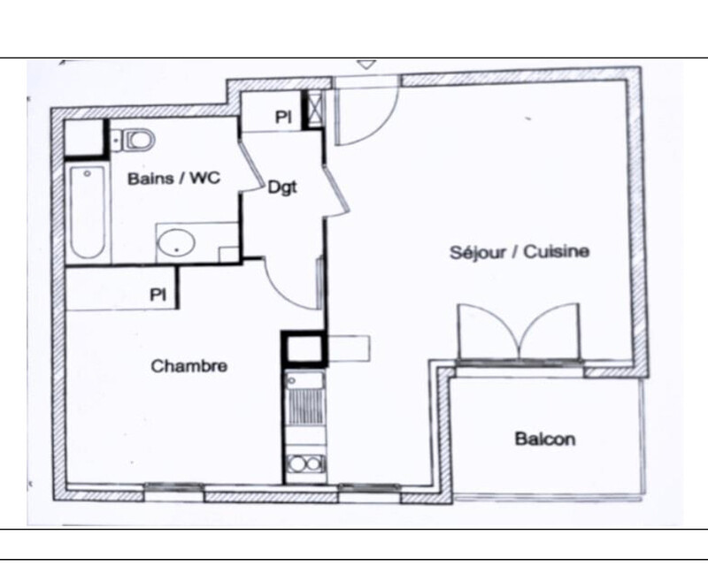  T2 récent de 46 m² + balcon + parking privé et cave 2 m² - Plan pb