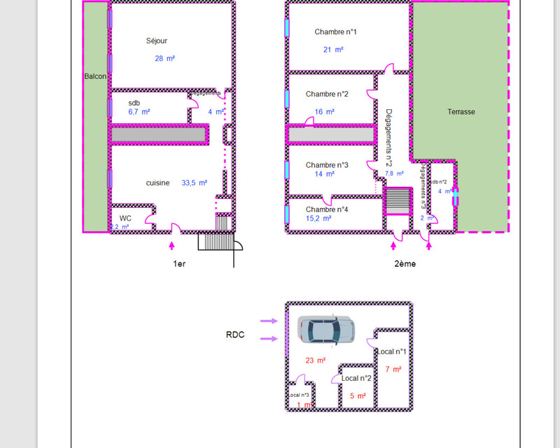 Maison 200 m² + t2 possibilité 3 logements, cave et garage  - Plan maison rdg