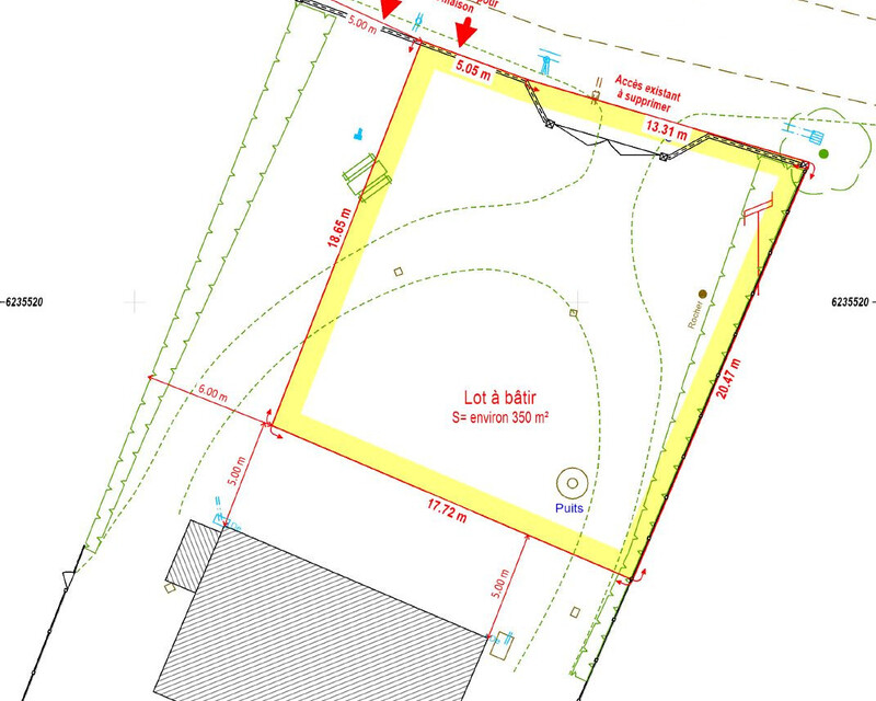 Terrain 350m² libre de constructeur - Plan division